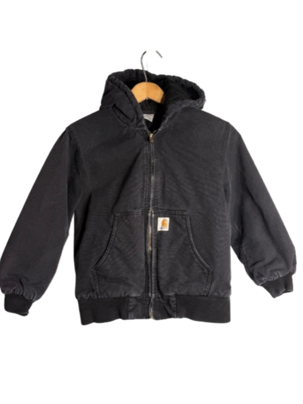Carhartt Kids Black Hooded Canvas Jacket Quilted Insulated Size 10/12